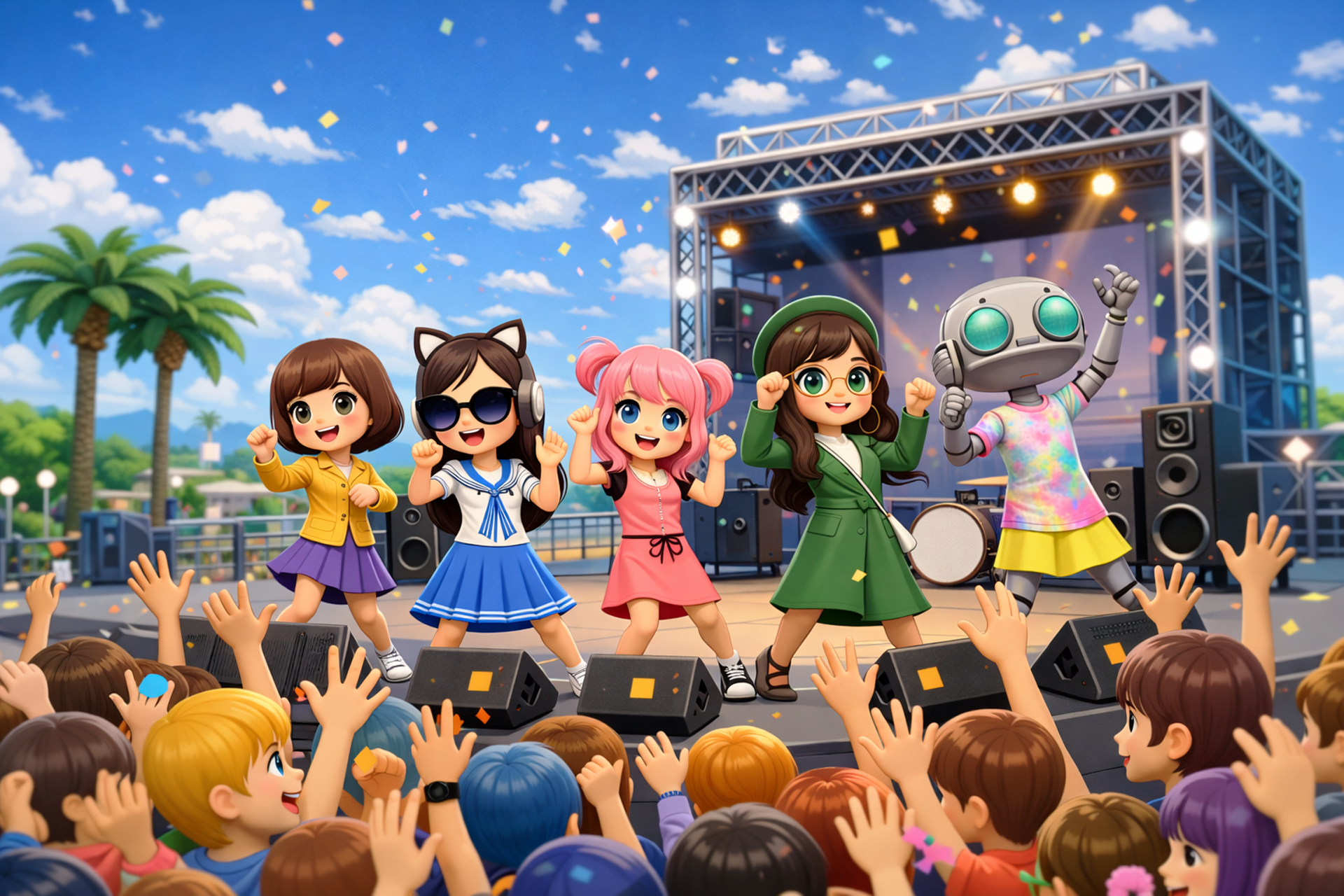 HavFun characters performing on a concert stage